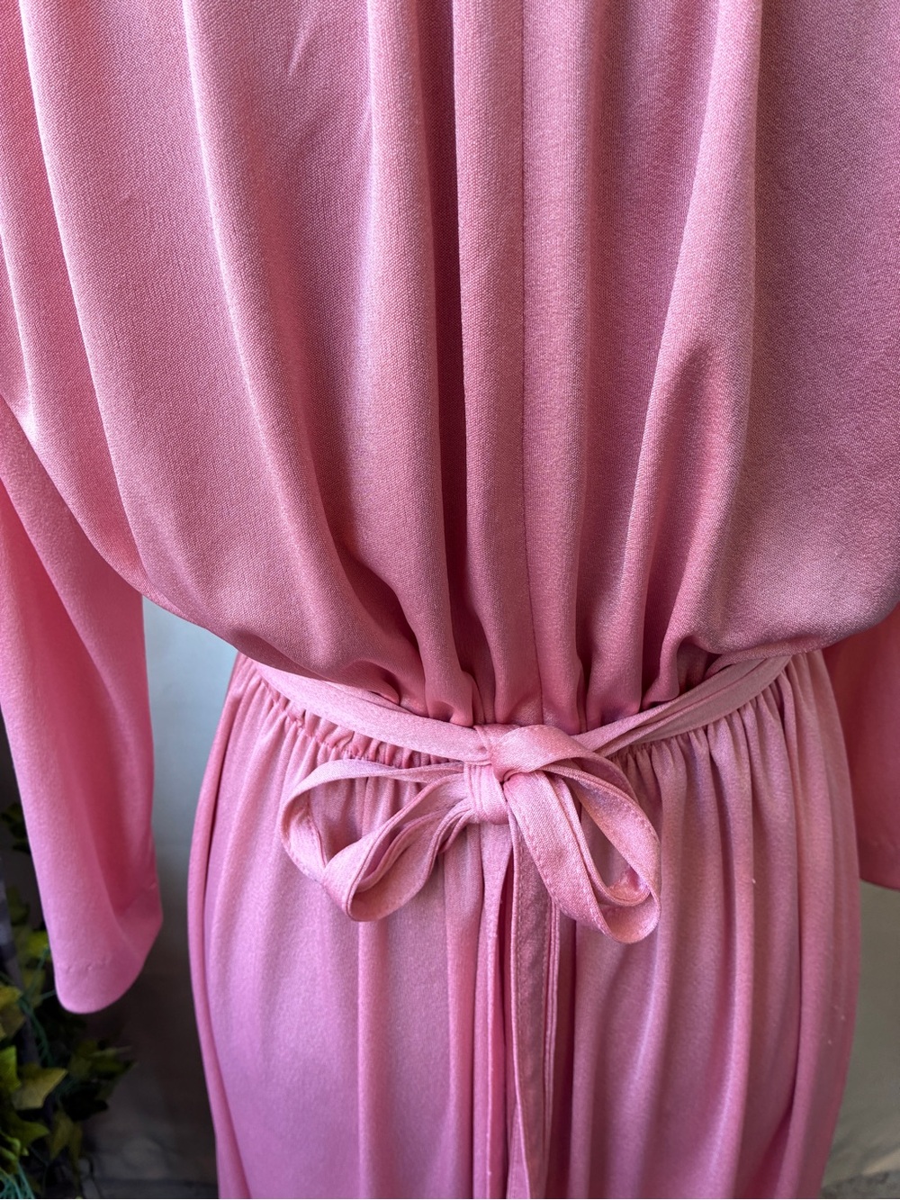 Vintage 70s Grecian Goddess Deep Plunge Pink Medium Maxi Dress - Picture 6 of 13